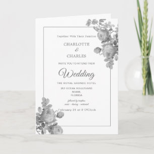 Silver Grey Roses Floral Elegant Wedding Invitation