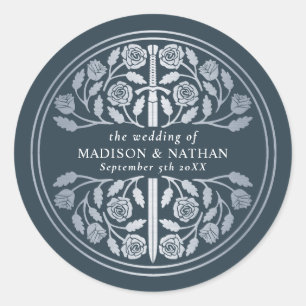 Silver Grey Royal Mediaeval Sword Wedding Classic Round Sticker