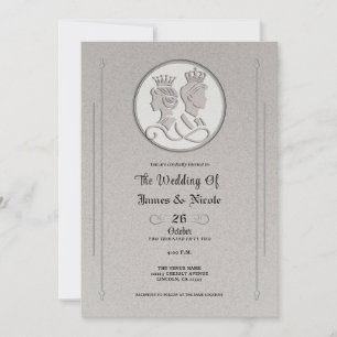 Silver Grey Royal Storybook King Queen Wedding Invitation
