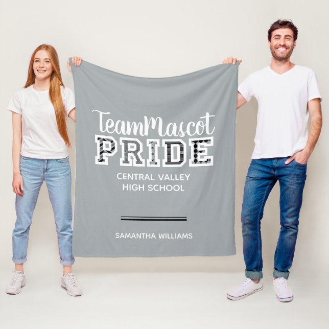 Silver Grey School Pride Mascot Name Fleece Blanket (In Situ)