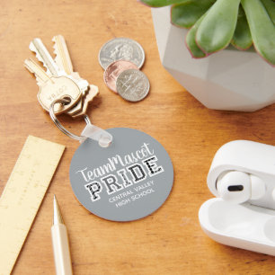 Silver Grey School Pride Mascot Name Keychain
