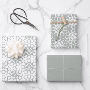 Silver Grey Seamless Arabesque Pattern Wrapping Paper Sheet