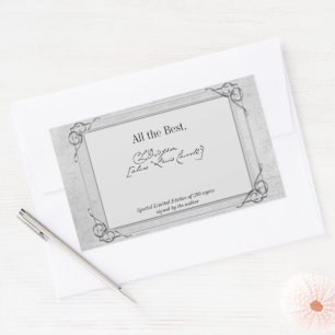 Silver Grey Signature Author BookPlate Template Rectangular Sticker