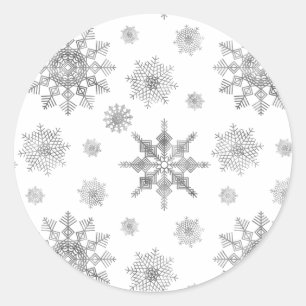 Silver Grey Snowflake Shapes Classic Round Sticker