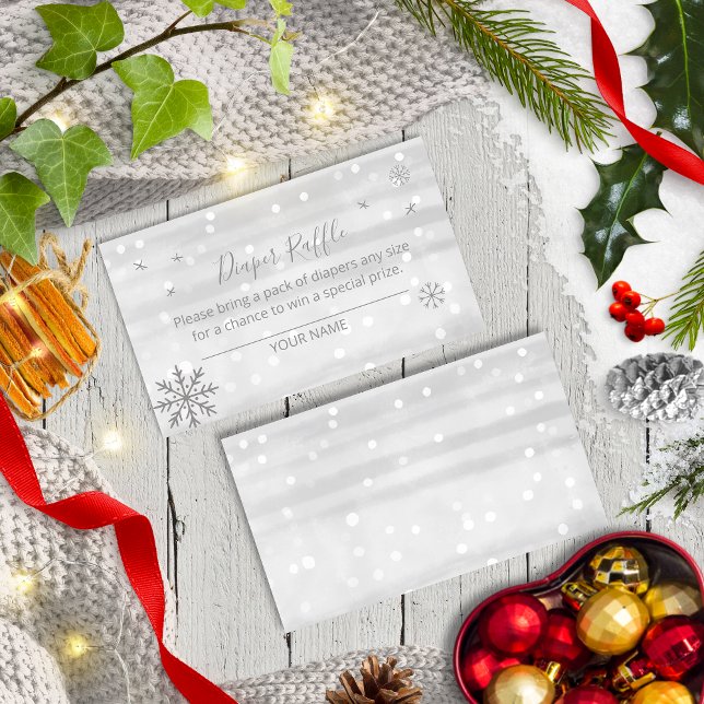 Silver Grey Snowflakes Baby Shower Diaper Raffle Enclosure Card (Creator Uploaded)
