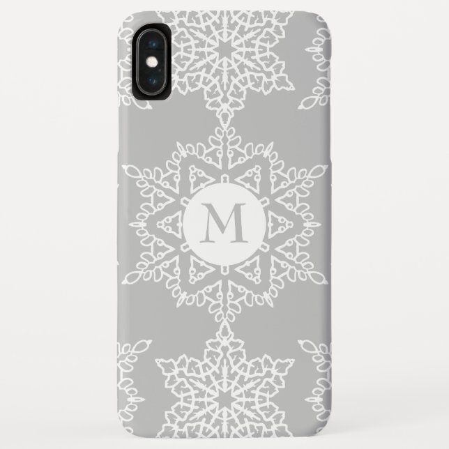 Silver Grey Snowflakes Christmas Holiday Monogram Case-Mate iPhone Case (Back)