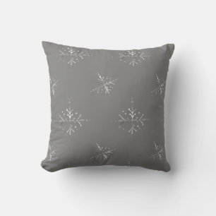 Silver Grey Snowflakes Pattern Cushion