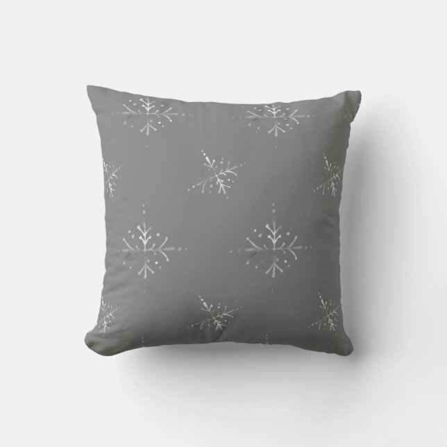 Silver Grey Snowflakes Pattern Cushion (Front)