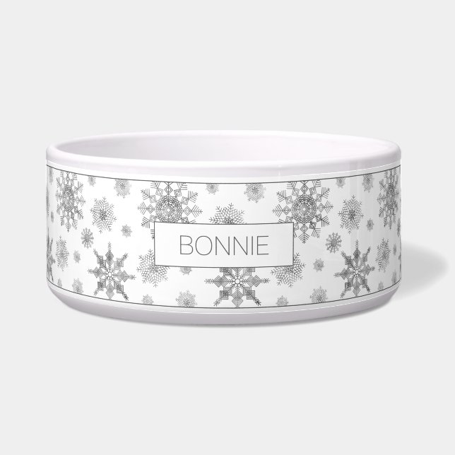 Silver Grey Snowflakes Pattern & Custom Pet Name (Front)