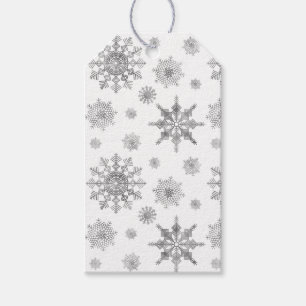 Silver Grey Snowflakes Pattern & Custom Text Gift Tags