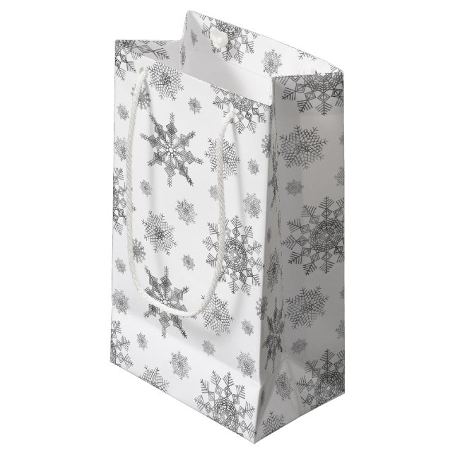 Silver Grey Snowflakes Pattern Small Gift Bag (Front Angled)