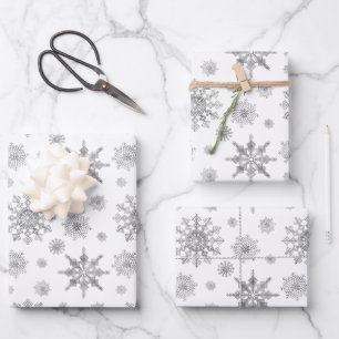 Silver Grey Snowflakes Pattern Wrapping Paper Sheet