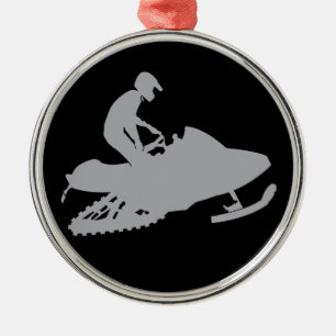 Silver Grey Snowmobiler Metal Tree Decoration