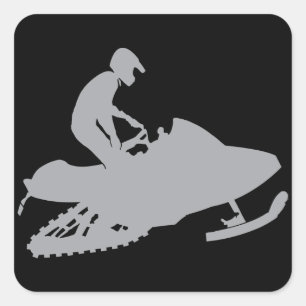 Silver Grey Snowmobiler Square Sticker