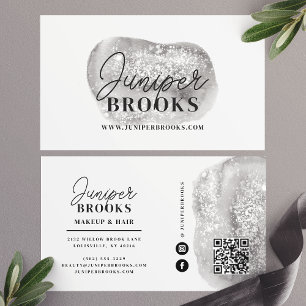 Silver Grey Social Media QR Code Glitter Business Card
