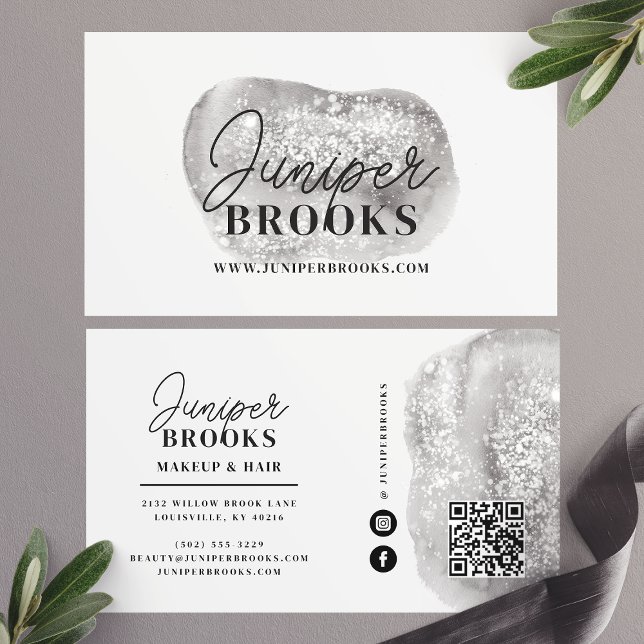 Silver Grey Social Media QR Code Glitter Business Card (Creator Uploaded)
