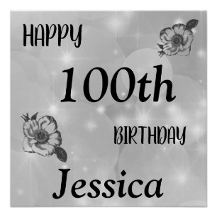 Silver grey sparkle Happy 100th Birthday Poster