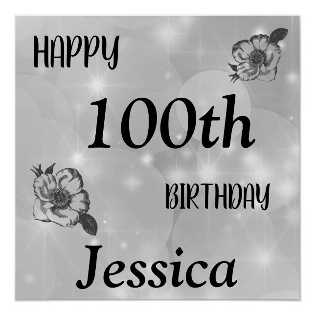 Silver grey sparkle Happy 100th Birthday Poster (Front)