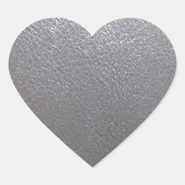 SILVER Grey Sparkle : Leather Look Finish Heart Sticker (Front)