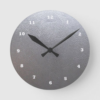 SILVER Grey Sparkle : Leather Look Finish Round Clock