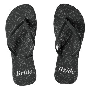 Silver Grey Specks Black Kaleidoscope Bride Flip Flops
