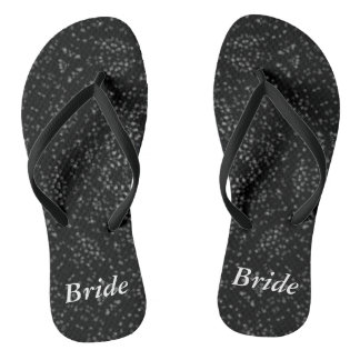 Silver Grey Specks Black Kaleidoscope Bride Flip Flops