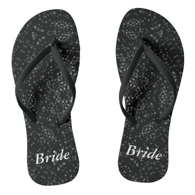 Silver Grey Specks Black Kaleidoscope Bride Flip Flops (Footbed)