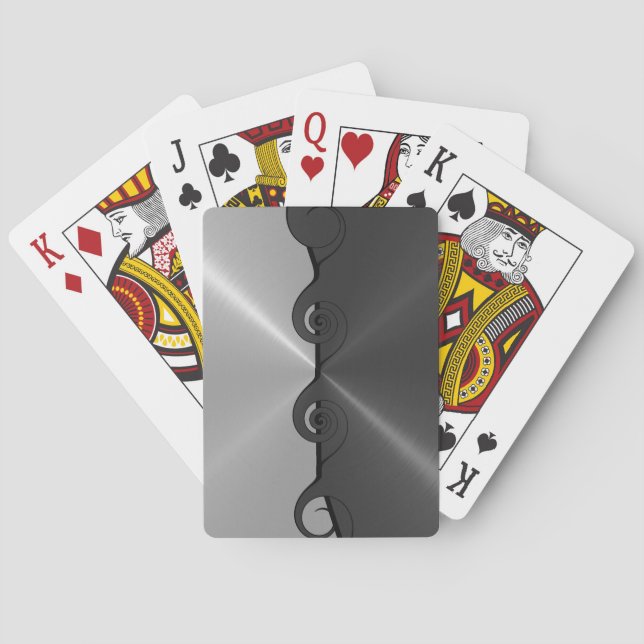 Silver Grey Stainless Metallic Cut Out Pattern 2 Playing Cards (Back)