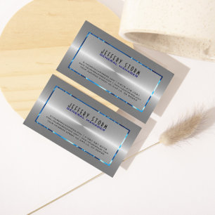 Silver Grey Stainless Steel Look Blue Accents Business Card