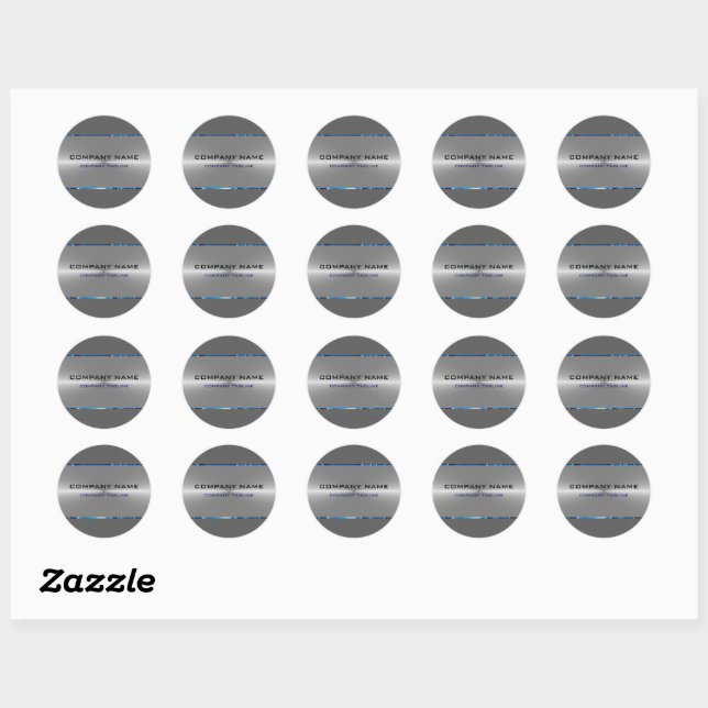 Silver Grey Stainless Steel Look Blue Accents Classic Round Sticker (Sheet)