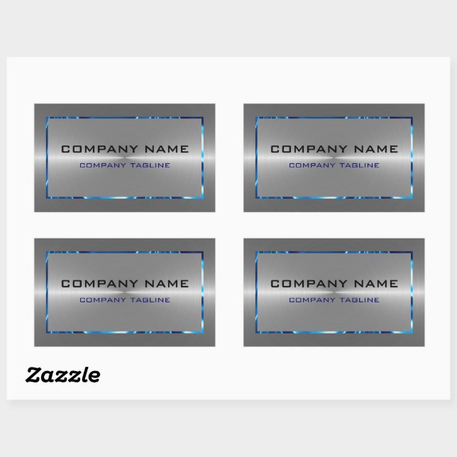 Silver Grey Stainless Steel Look Blue Accents Rectangular Sticker (Sheet)