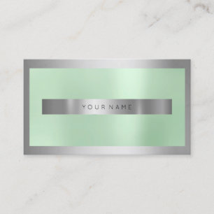 Silver Grey Steel Frame Glass Mint Green Minimal Business Card