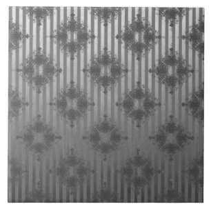 Silver Grey Striped Hollywood Regency Pattern Tile