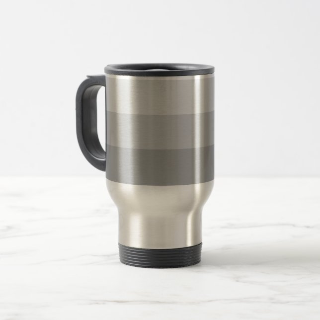 Silver Grey Striped Travel Mug (Front Left)