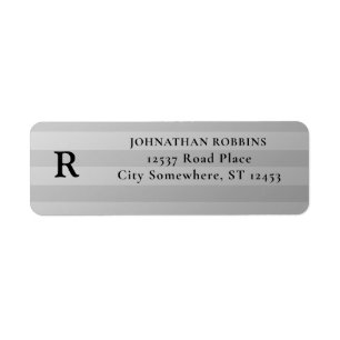 Silver & Grey Stripes Monogram Return Address