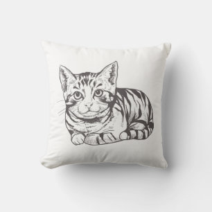 Silver Grey Tabby Cat Watercolor Kitten Kitty Mum Cushion
