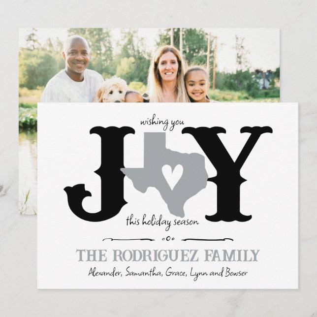 Silver Grey Texas JOY Photo Holiday Card (Front/Back)