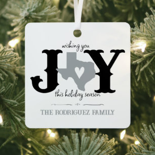 Silver Grey Texas JOY Photo Holiday Metal Tree Decoration