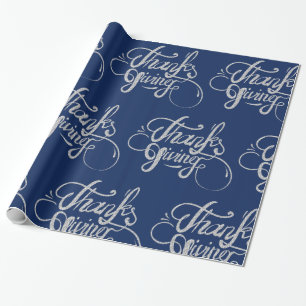 Silver Grey Text Design- Thanksgiving Wrapping Paper