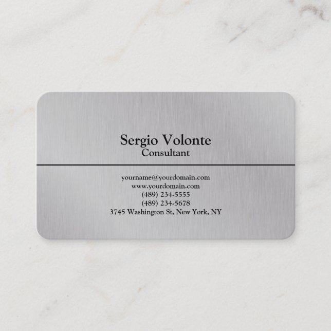 Silver Grey Trendy Plain Stylish Simple Business Card (Front)