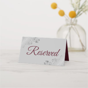 Silver Grey w/ Burgundy Elegant Wedding Reserved Place Card