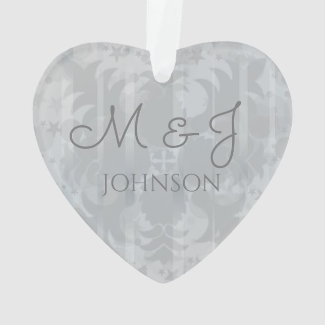 Silver Grey Wedding Day Personalised Decor Heart Ornament (Back)