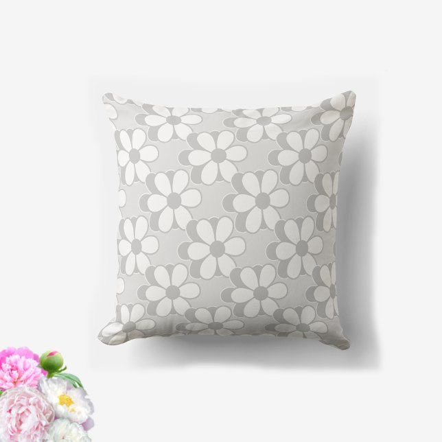 Silver Grey & White Flowers on Light Grey Cushion (Creator Uploaded)
