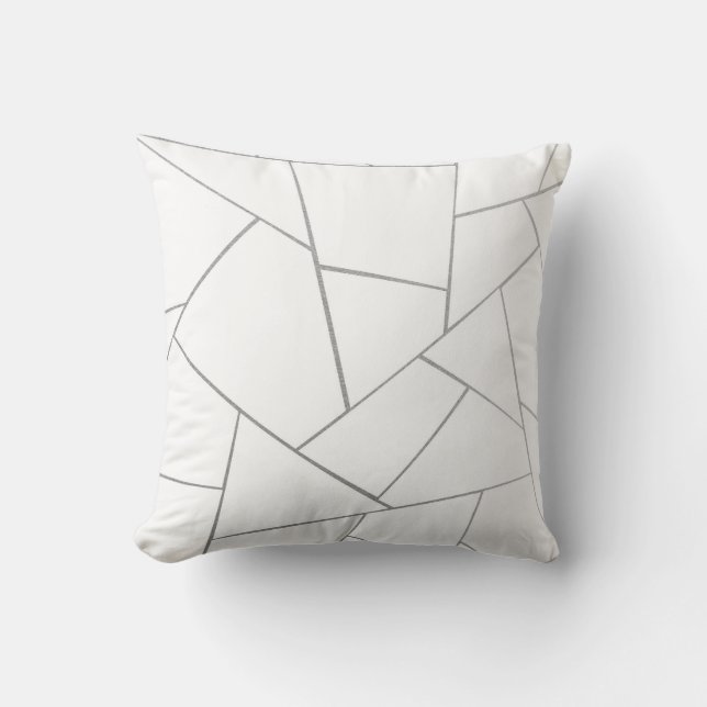 Silver Grey White Geometric Glam #1 (Faux Foil)  Cushion (Front)