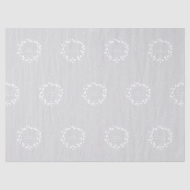 Silver Grey + White Merry Christmas Holly Wreath Tissue Paper (Front)