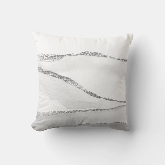 Silver Grey & White Minimal Abstract Landscape Cushion (Front)