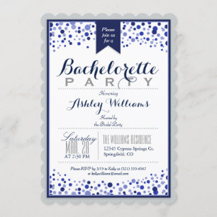 Silver Grey, White, Navy Blue Bachelorette Party Invitation