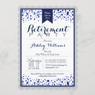Silver Grey, White, Navy Blue Retirement Party Invitation
