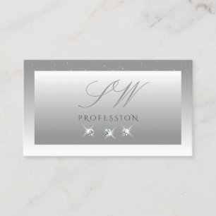 Silver Grey White Ombre Sparkling Jewels Initials Business Card