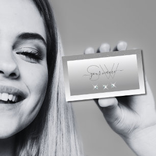 Silver Grey White Ombre Sparkling Jewels Monogram Business Card
